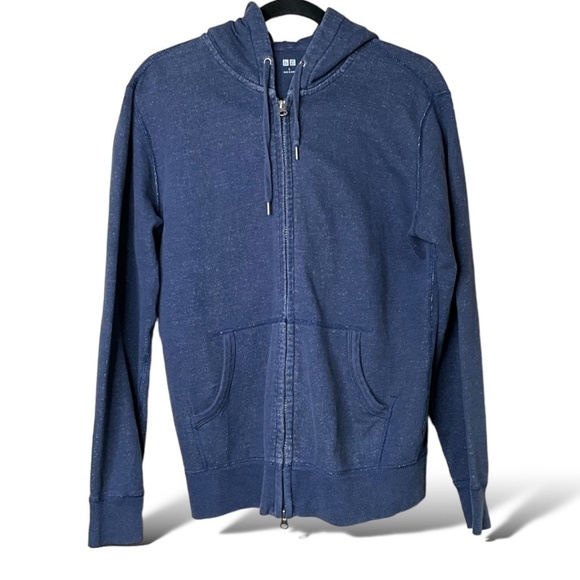 UNIQLO 100% Cotton Women’s Blue Full Zip Hoodie Kangaroo Pockets US Sz L - Picture 1 of 8